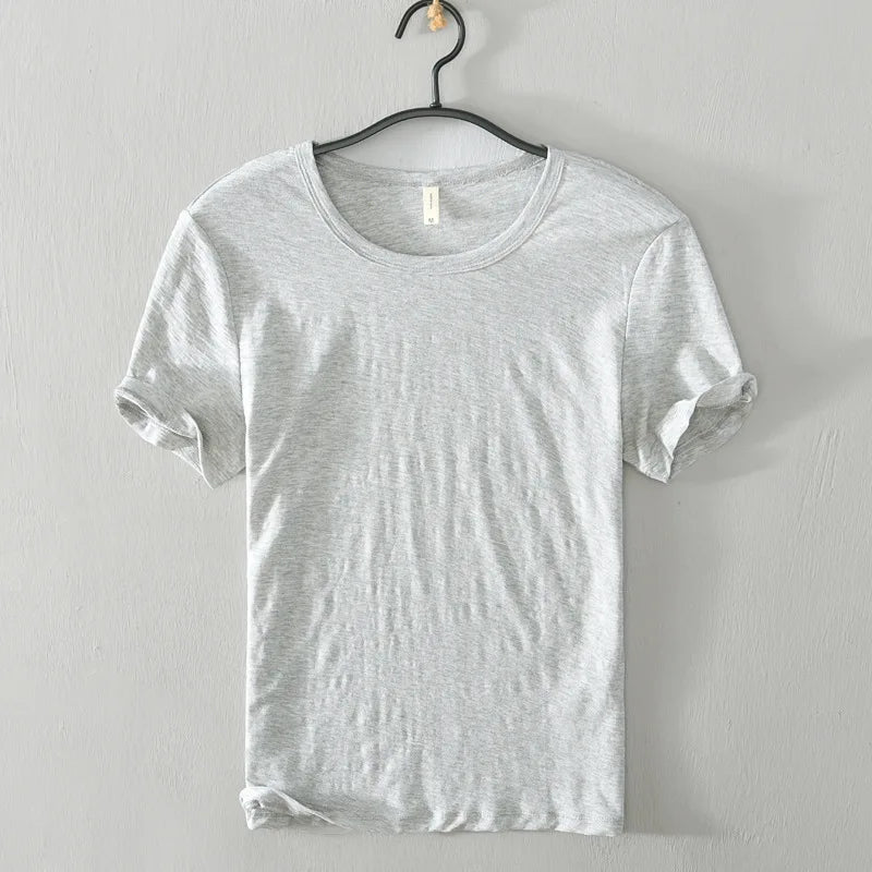 Summer Short Sleeved Men'S Thin Section Casual All Match Loose Cotton Breathable Round Neck Solid Color Bottoming Shirt