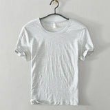 Summer Short Sleeved Men'S Thin Section Casual All Match Loose Cotton Breathable Round Neck Solid Color Bottoming Shirt