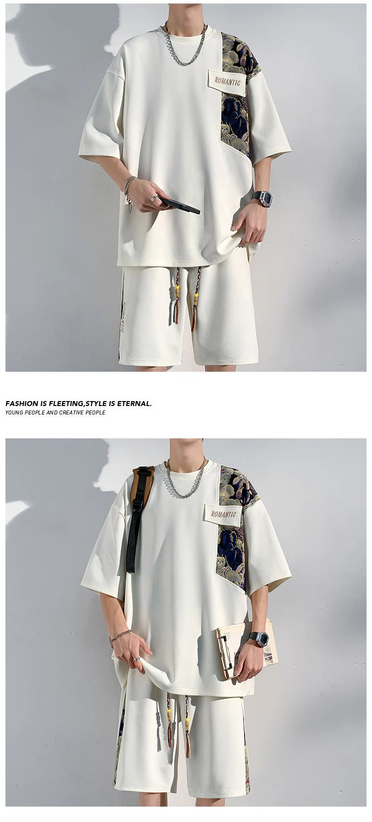 Embroidered Set Summer Fashion Short Sleeve Shorts Fake Pocket  Street Clothes