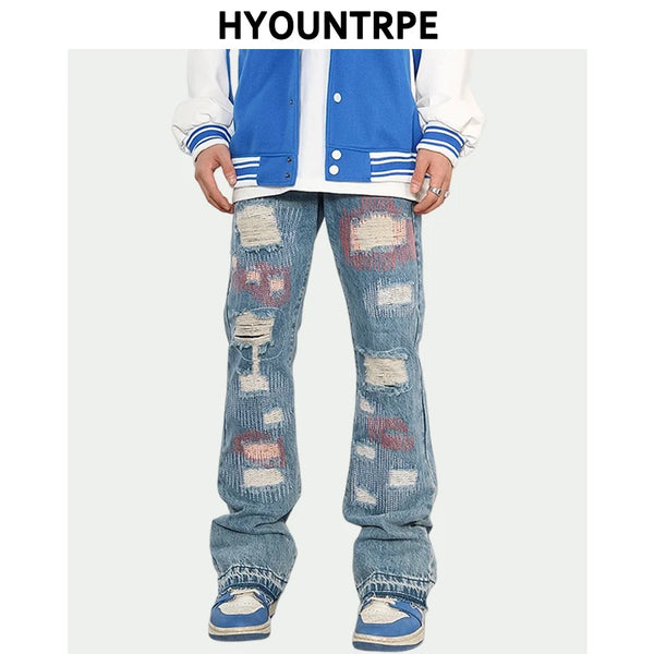 destroyed ripped jeans straight jean pants men biker jeans fashion zipper streetwear trousers hip hop pants joggers baggy jeans relaxed fit joggers