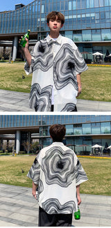 Summer Short Sleeved Shirt Men Retro Printed Shirt Men Streetwear Loose Ice Silk Shirt Mens Hawaiian Shirts Plus Size M-5XL