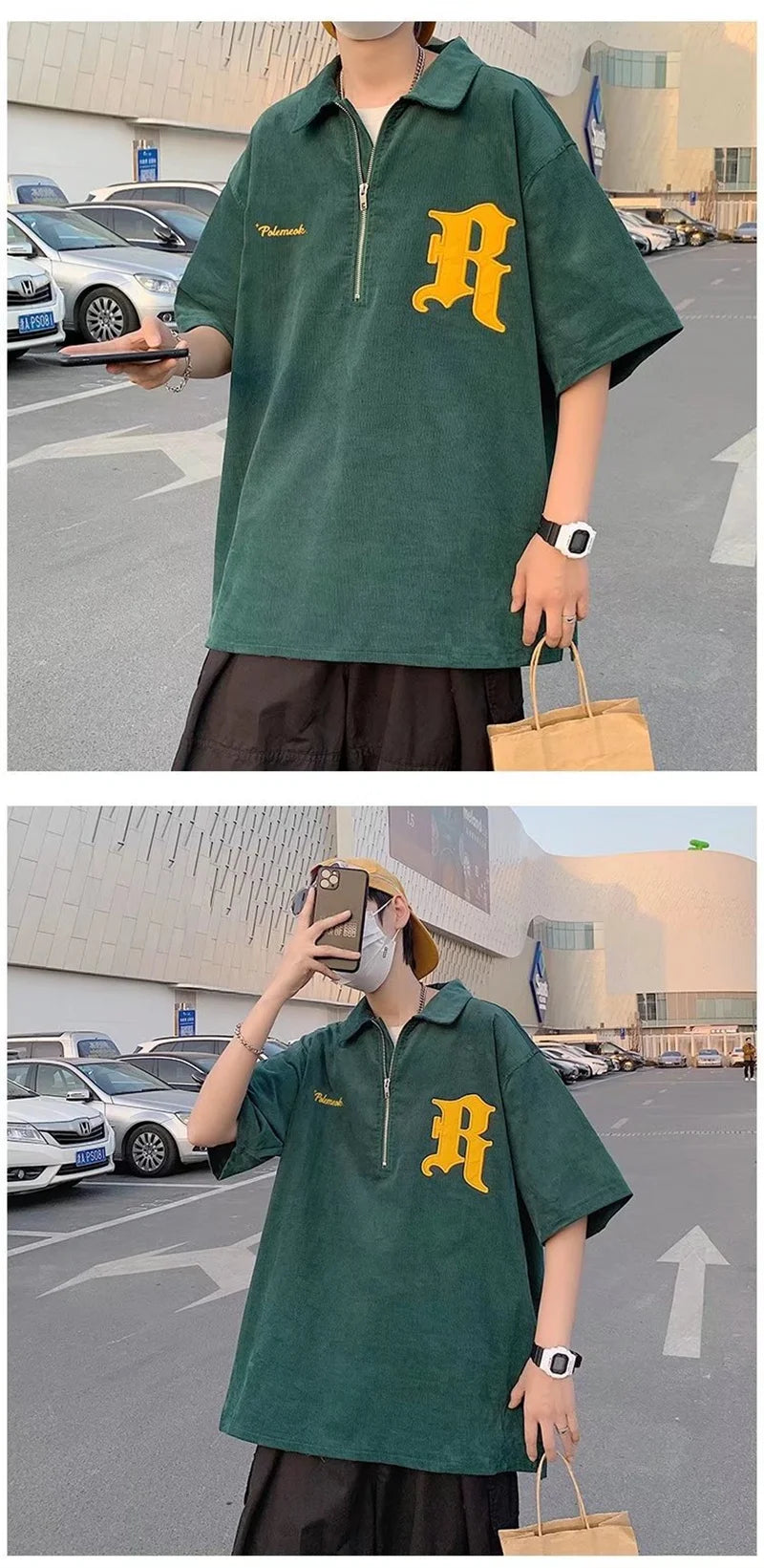 Glitchcore Barcode glitch – Korean Fashion Embroidery Polo T Shirt High Street Short Sle