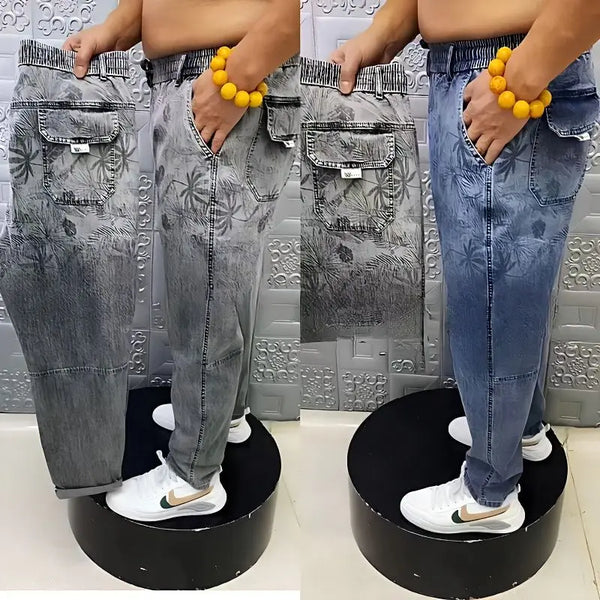 summer thin loose wide leg men jeans soft lyocell elastic fashion casual straight drawstring denim trousers black blue gray ripped baggy denim