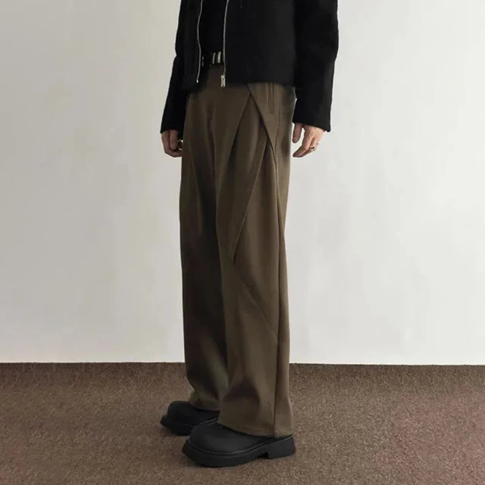 mens trousers pleated business casual pants autumn solid color all match simple commuting straight pants mens clothing 2024 relaxed fit trousers