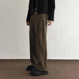 mens trousers pleated business casual pants autumn solid color all match simple commuting straight pants mens clothing 2024 relaxed fit trousers