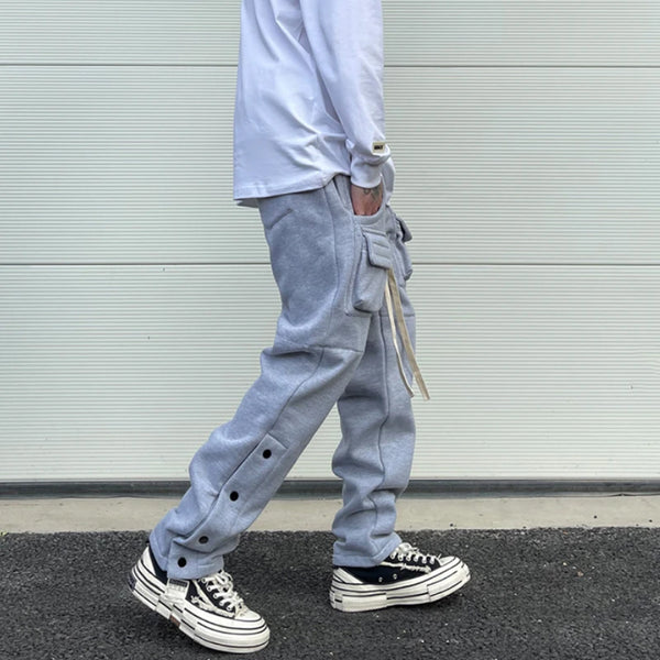 mens high street loose fit elastic waist pants winter warm fleece pants bottons hip hop drawstring sportwear sweatpants joggers relaxed fit joggers