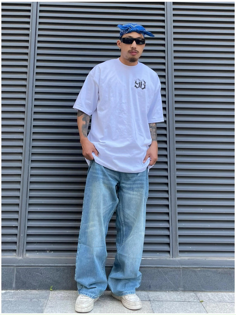 fashion loose streetwear denim jeans pants unisex casual side pocket wide legs jean trousers hip hop joggers mens baggy jeans unique joggers style 1771