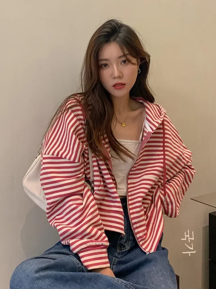 Autumn And Winter New Korean Style Ins Casual Sports Style Striped Hoo