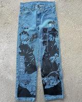 harajuku popular anime kokushibo print baggy jeans new style wide leg trouser y2k streetwear for men women high waist pants unique jeans style 4301