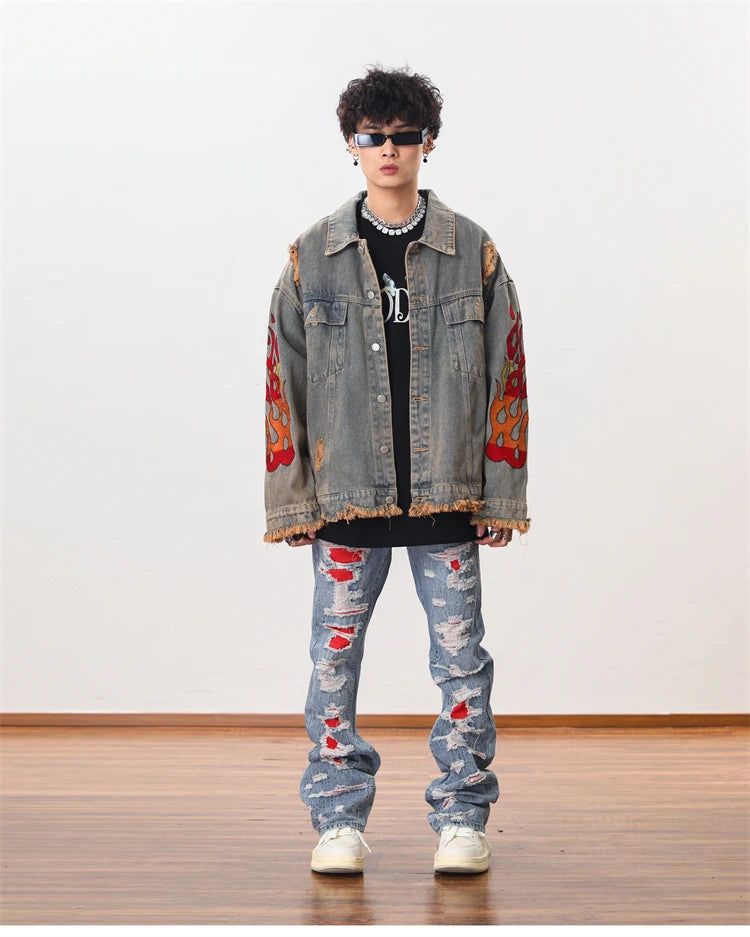 men distressed ripped destroied denim jean pants new fashion patchwork biker jeans streetwear flare pants jogger y2k men s jeans unique joggers style 3286