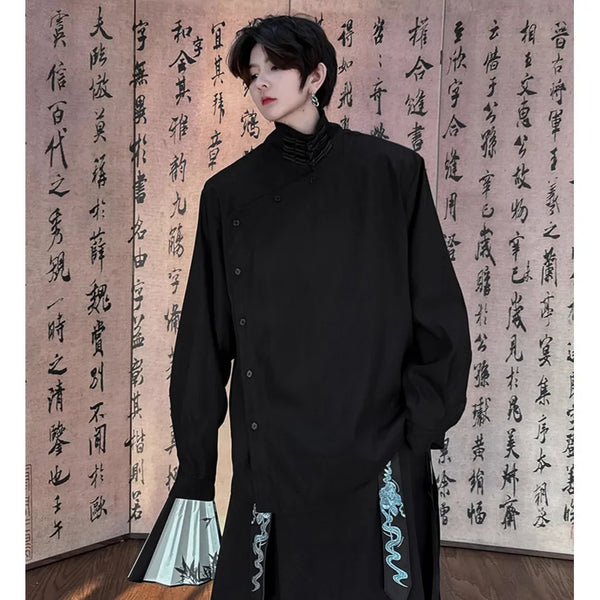 Chinese Vintage Buttons Stand Collar Shirts Men Streetwear Fashion Look