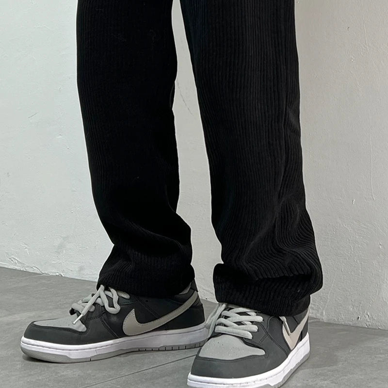 4 colors drawstring corduroy pants men fashion cotton casual pants men streetwear hip hop loose straight pants mens trousers minimalist street pants