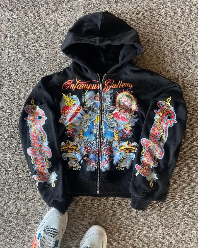 European And American High Street Fashion Brand Anime Printed Zipper H