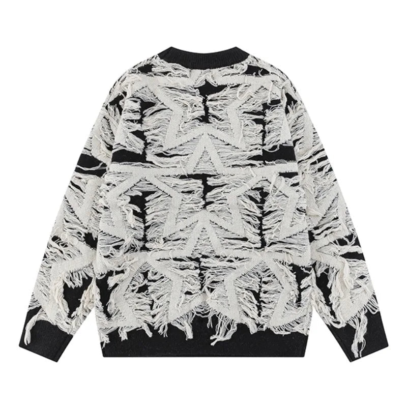 fashion stars tassel knitted sweater pullovers men fashion long sleeve loose sweater unisex autumn winter cotton jumper knitwear - gothic aesthetic hoodie for winter, 2025 streetwear drop, anime inspired graphic hoodie