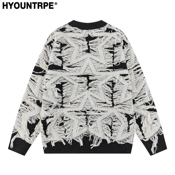 fashion stars tassel knitted sweater pullovers men fashion long sleeve loose sweater unisex autumn winter cotton jumper knitwear - gothic aesthetic hoodie for winter, 2025 streetwear drop, anime inspired graphic hoodie