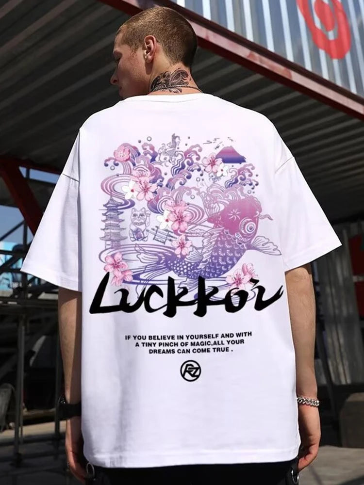 Gothic Graphic tee – Lucky Koi Print T Shirts For Men Summer Oversize Streetwear