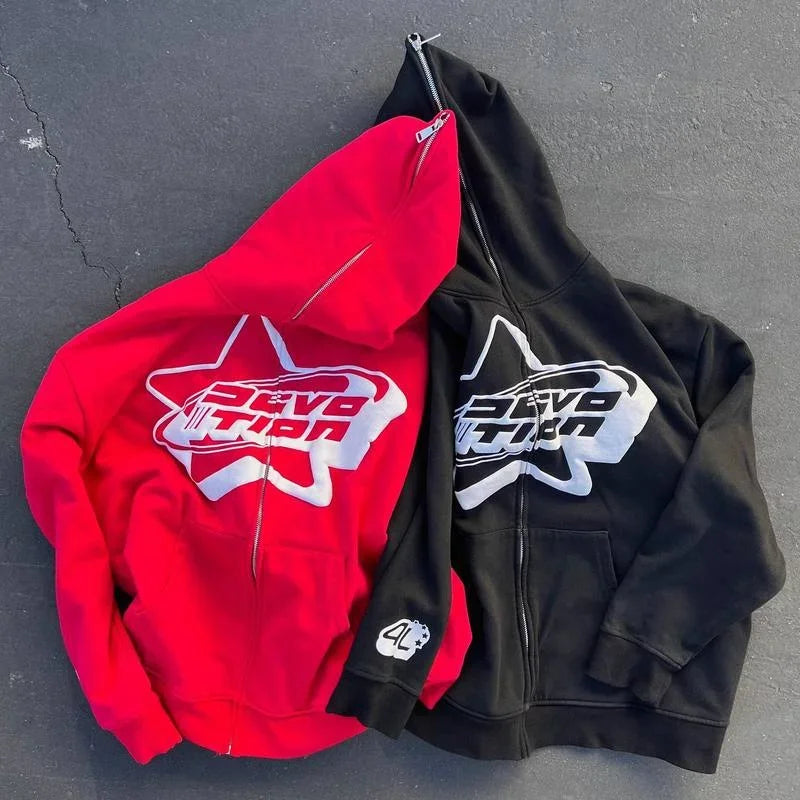 Oversized Goth hoodie streetwear Spring Y2K Goth punk Harajuku Alphabet full zipper hoodie women's casual loose sweatshirt