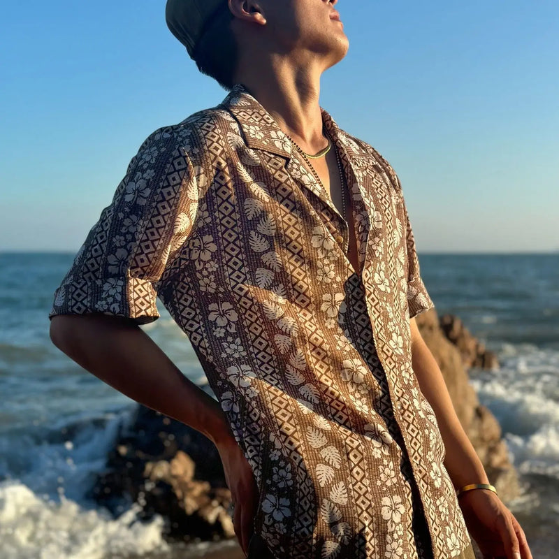 2024 summer beach casual men resort style versatile short-sleeved shirt new Cuban style trendy fashion high-end shirt for men