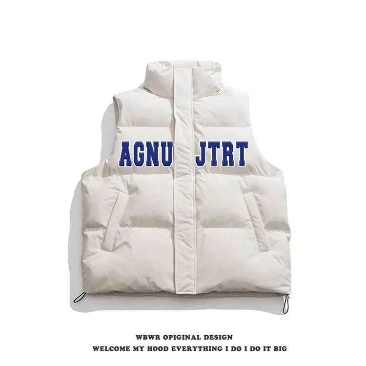 2024 Winter Korean Simple Ins Letter Printed Vest Cotton Clothing American Y2K Men Women Trendy Brand Loose Casual Vest Jacket