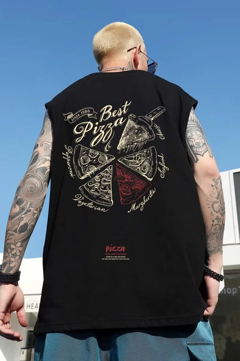 Sadcore Crying character – New Anime Cartoon Pizza Print Tank Tops Men 2024 Summer Hip