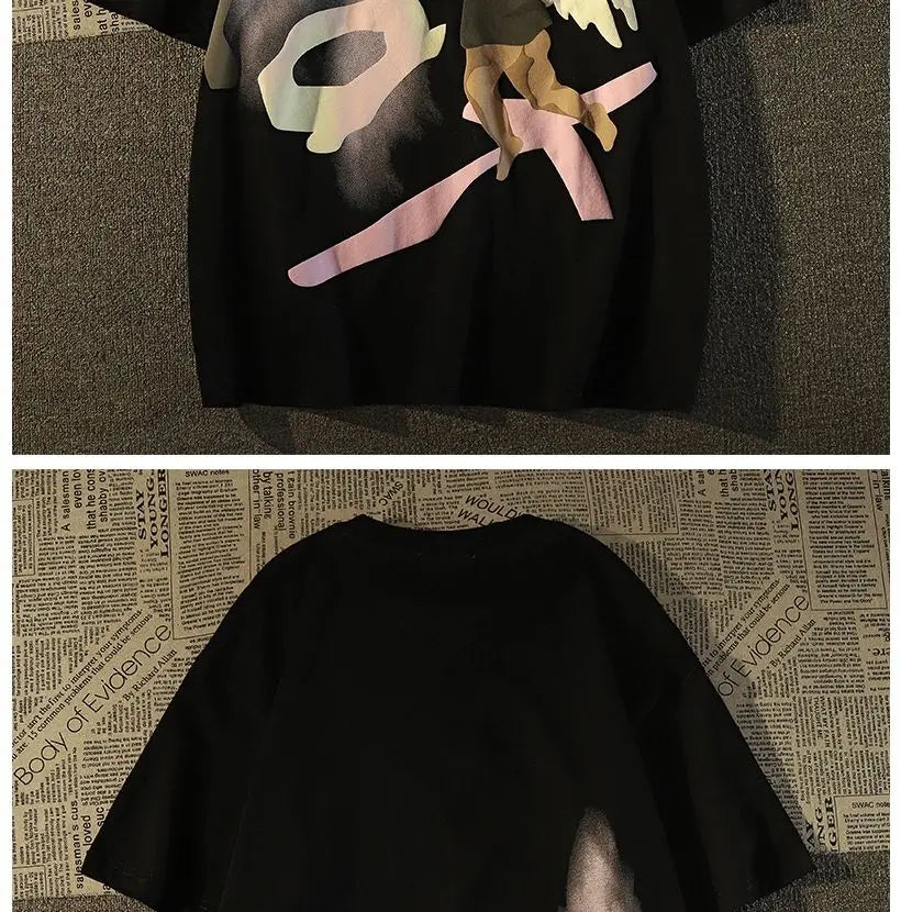 Glitchcore Graphic tee – American Retro High Street Angel Short Sleeved T Shirt For M