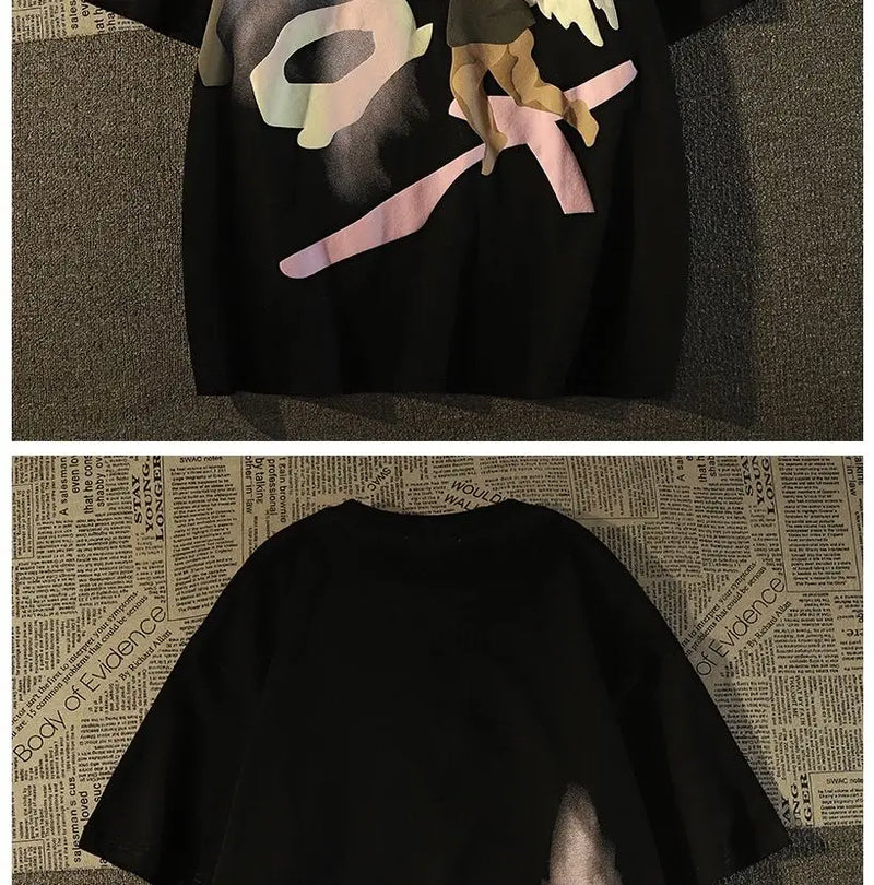 Glitchcore Graphic tee – American Retro High Street Angel Short Sleeved T Shirt For M