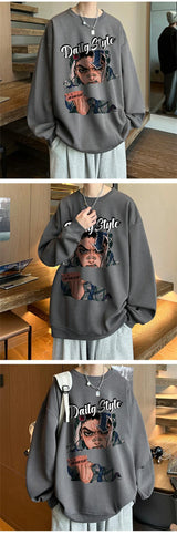 New Anime Boy Printed Mens Crewneck Sweatshirts Autumn Y2K Vintage Fleece