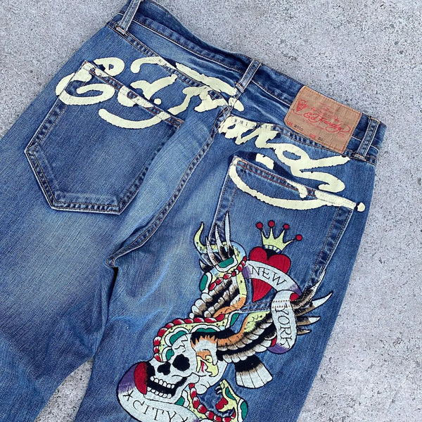 gothic hip hop skull embroidery jeans for men casual y2k high waist wide leg baggy jeans retro straight denim pants streetwear vintage washed jeans