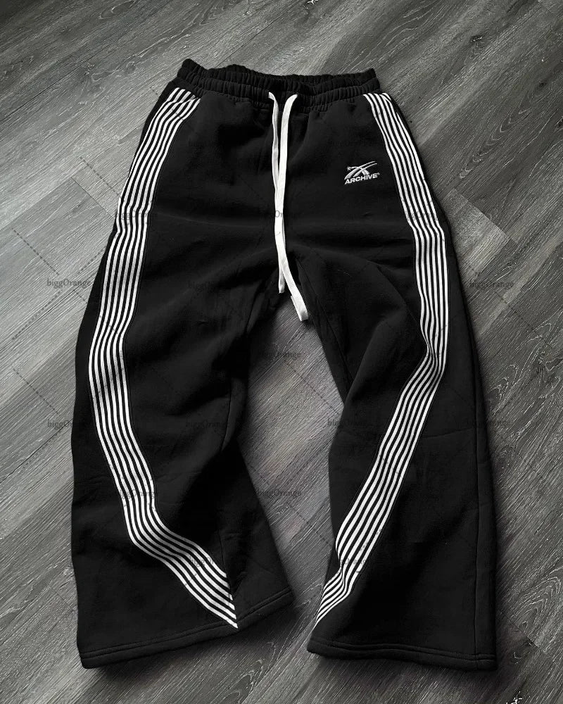 american retro classic striped sweatpants hip hop high street oversized wide leg pants men fashion trend versatile streetwear unique joggers style 2650