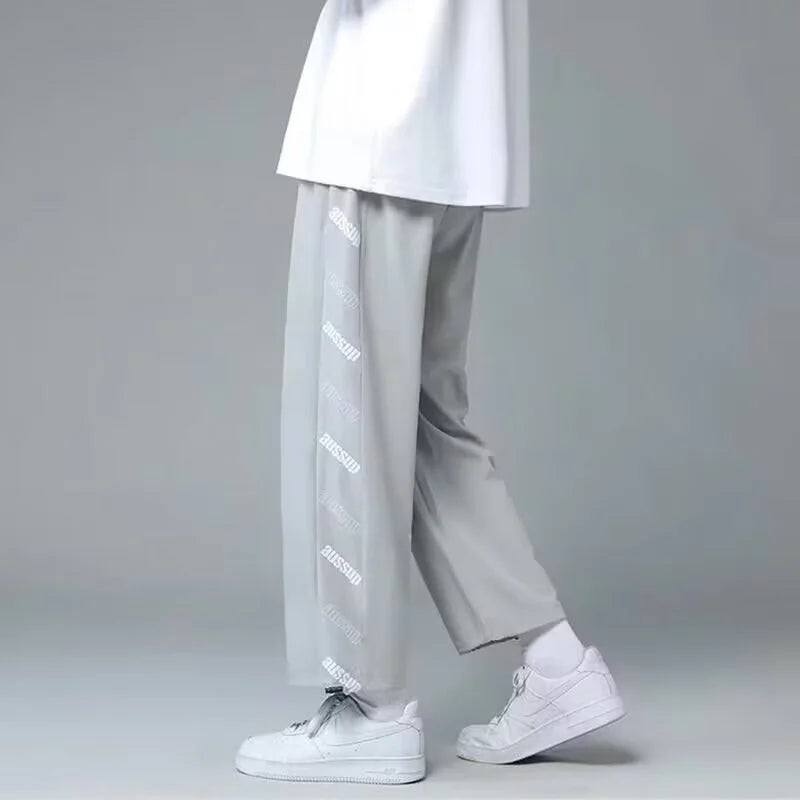 summer side letter printed straight pants mens drawstring sports joggers sweatpants y2k streetwear baggy casual trousers casual joggers