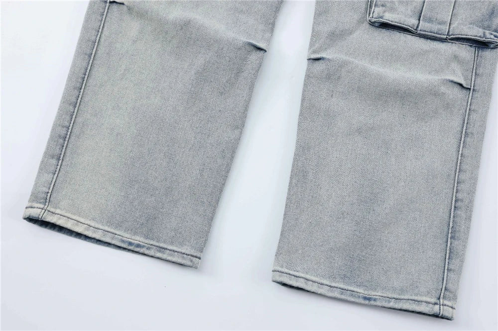 2024 multi pocket jeans vintage mens harajuku cargo denim pants retro hip hop straight loose jean pants unique cargo style 911