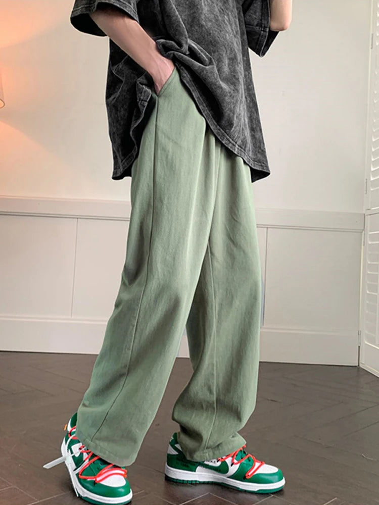 summer casual y2k streetwear straight pants men breathable korean fashion drape trousers solid color wide leg baggy sweatpants unique joggers style 3412