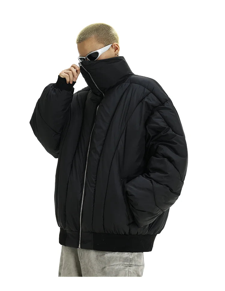 Mens Jacket Winter Parkas Streetwear Thicken Warm Solid Color Zipper Cotton Padded Bomber Jackets Harajuku Fashion Casual Coats
