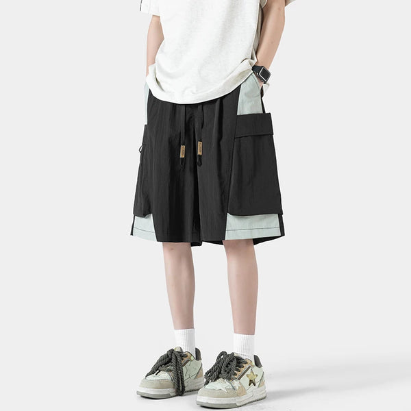 trendy patchwork shorts for men baggy track pants side pockets basketball short pants hip hop street male shorts techwear shorts