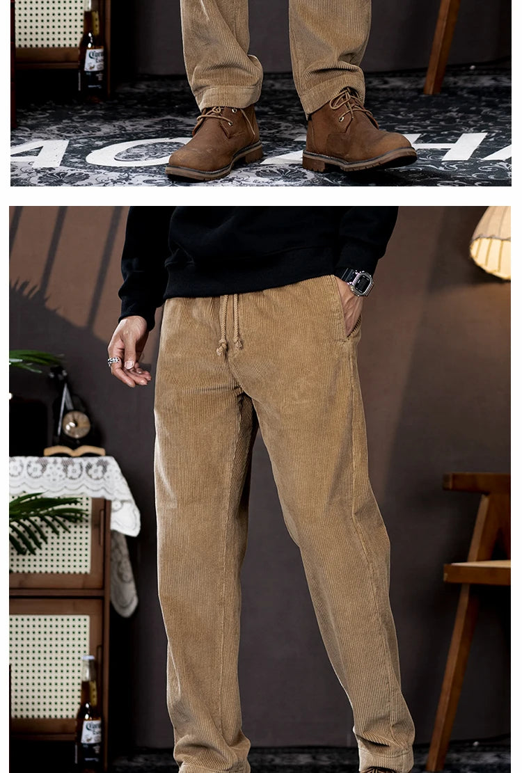 men american retro casual pure cotton corduroy pants japanese streetwear amikaji fashion straight cargo pant trouser unique cargo style 1997