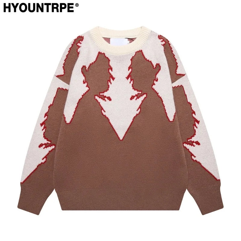 hip hop knitted sweater men autumn winter o neck anime pattern pullover streetwear casual loose sweaters unisex jumpers knitwear high quality cotton pullover, unique limited edition hoodie, streetwear fashion hoodie