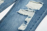 Harajuku Frayed Hole Straight Washed Retro Baggy Men's Jeans High Street Ripped Hip Hop Casual Oversized Denim Trousers