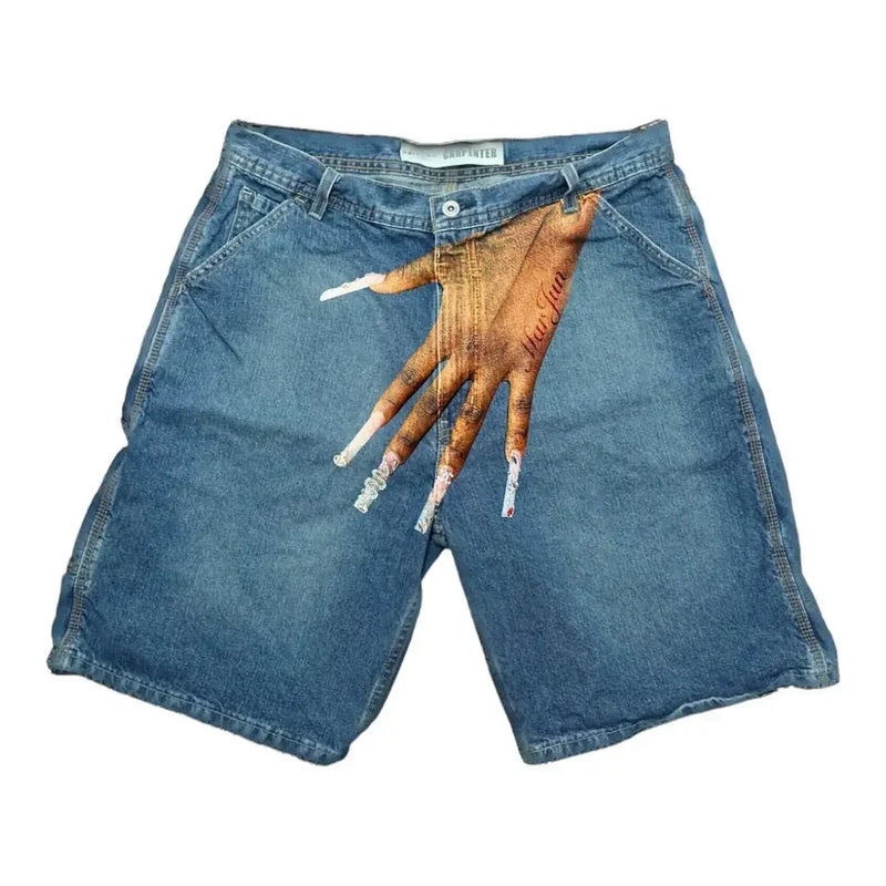 retro blue baggy denim gym shorts new gothic sweatpants basketball shorts harajuku hip hop y2k shorts pants mens graphic print urban active pants