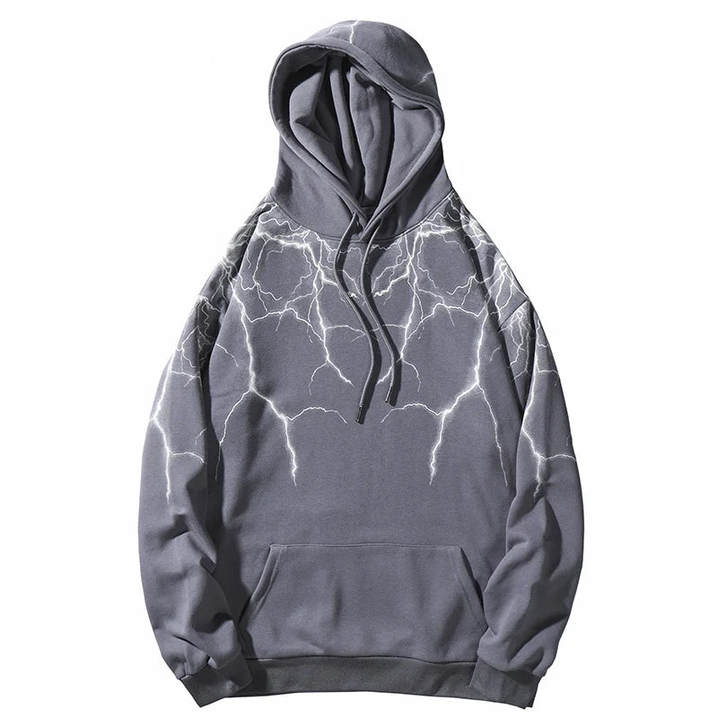 Hip Hop Lightning Hoodie Sweatshirt Men Harajuku Streetwear Hooded Pul