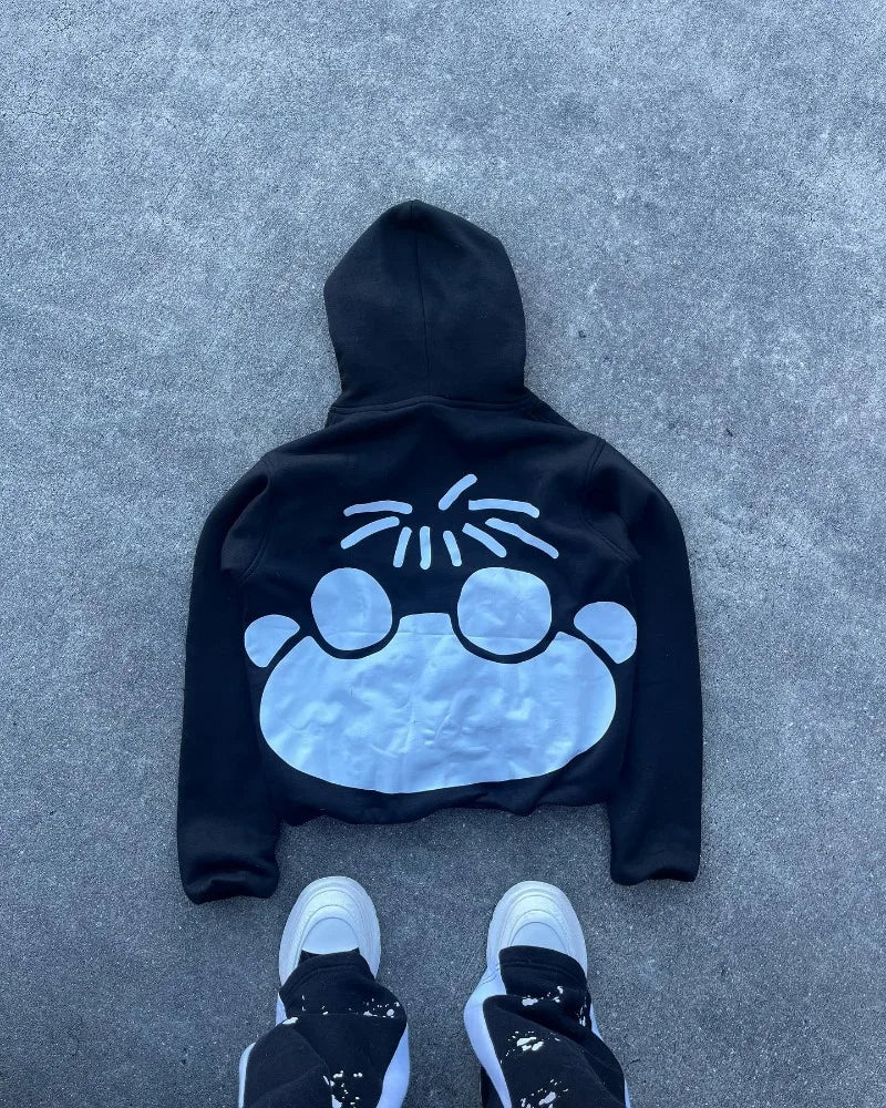 American Harajuku Fashion Cartoon Letter Print Hoodie Male Y2K Goth Pu