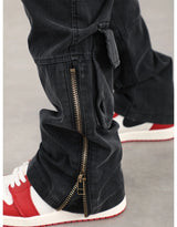 mens hip hip pants retro cargo pant streetwear side pockets bottom zipper harajuku joggers casual loose straight cotton trousers unique joggers style 3830
