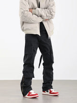 mens hip hip pants retro cargo pant streetwear side pockets bottom zipper harajuku joggers casual loose straight cotton trousers streetwear sweatpants