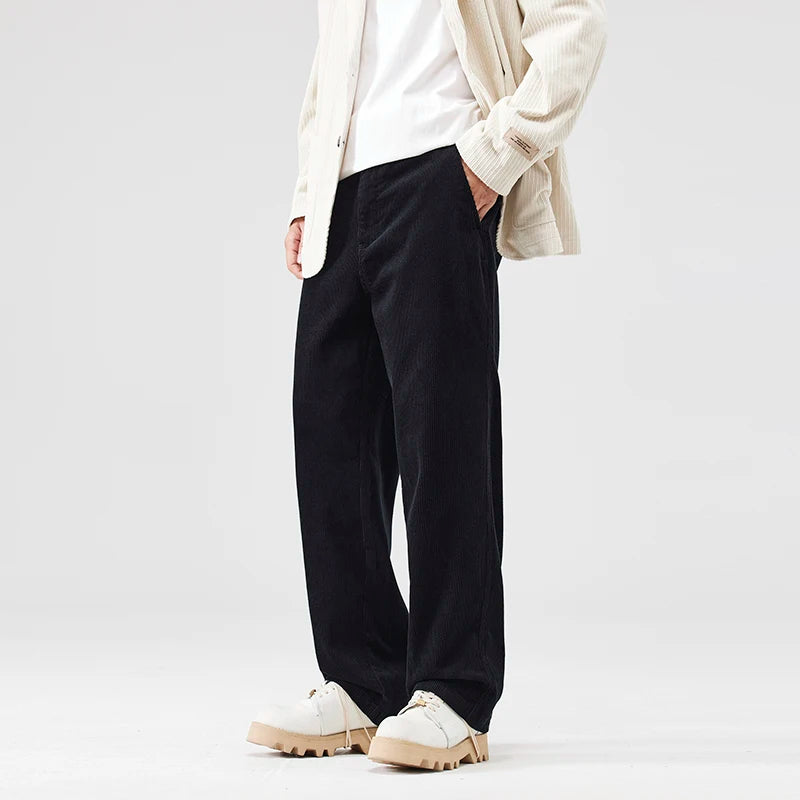corduroy pants mens fashion loose casual straight large size wide leg baggy trousers office man commuter business corduroy pant urban fashion pants