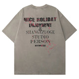 Sadcore Melting smiley – Men Gothic Retro T Shirt Abstract Letter Print Short Sleeved