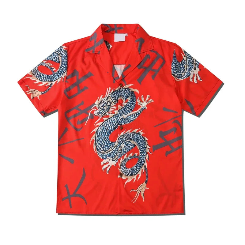 Dark Icon Dragon Chinese Letters Polo Shirt Men Women Summer Hawaiian Shirts Man Streetwear Clothing