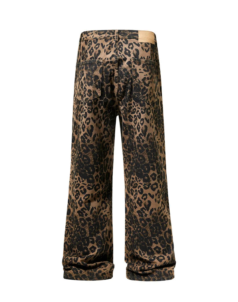 men leopard print denim loose casual plus size baggy jeans women streetwear hip hop straight y2k jeans pants trousers unique jeans style 1790