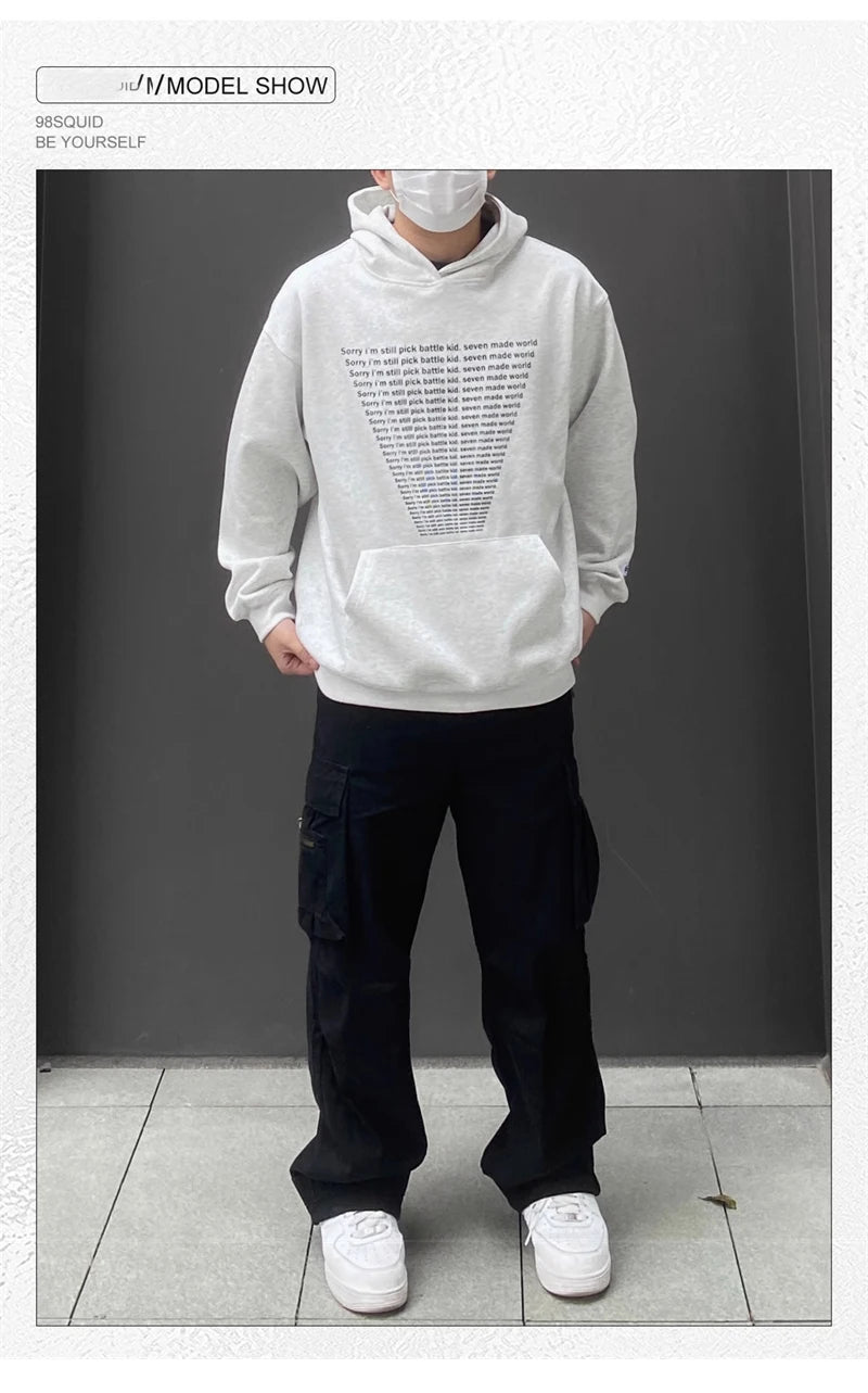 Layered Streetwear Knit Top – Autumn Mens Y2K Letter Printed Goth Hoodies New American Streetwear Hooded Sweatshirts Hip Hop Fashion Pullover Retro Hoody | Zip Knit Drop #138