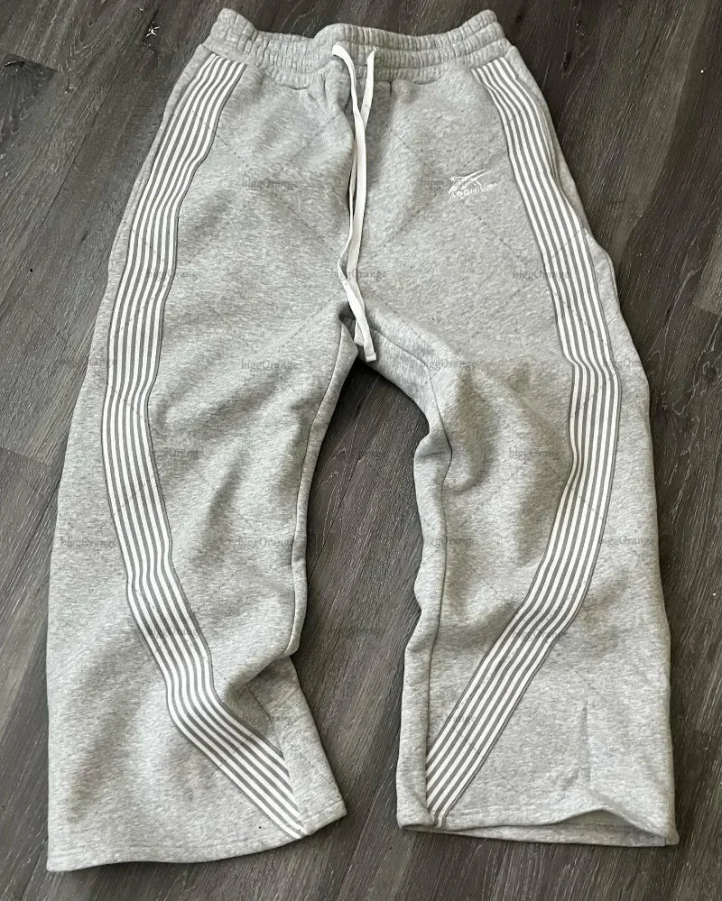 american retro classic striped sweatpants hip hop high street oversized wide leg pants men fashion trend versatile streetwear unique joggers style 2660