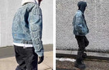 bold graphic coat, high-street look, for men, fall streetwear outfit, oversized style, layered fashion, modern aesthetic, graphic detail