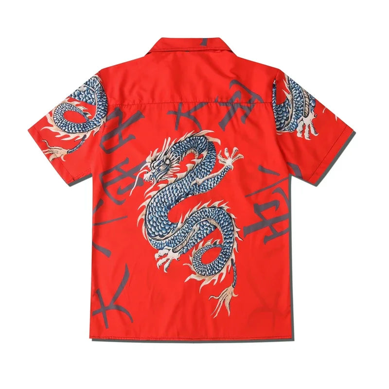 Dark Icon Dragon Chinese Letters Polo Shirt Men Women Summer Hawaiian Shirts Man Streetwear Clothing